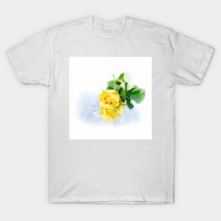 Bright yellow rose with water droplets. T-Shirt